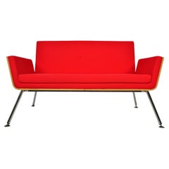 Vintage Modern Bentwood Loveseat in Red Wool