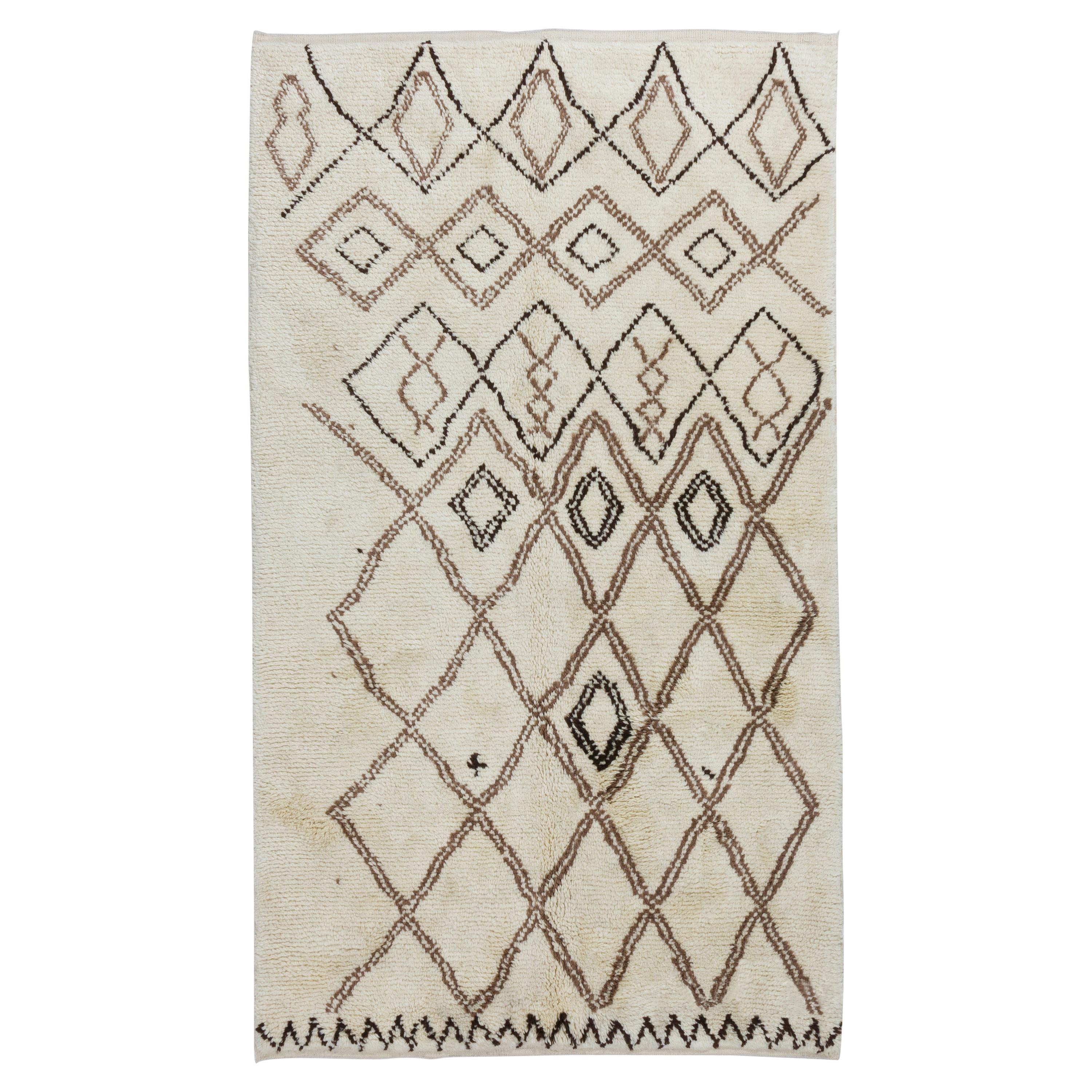 Modern Berber Moroccan Azilal Rug, Natural Un-Dyed Wool, Thick Pile, Custom Ops. For Sale