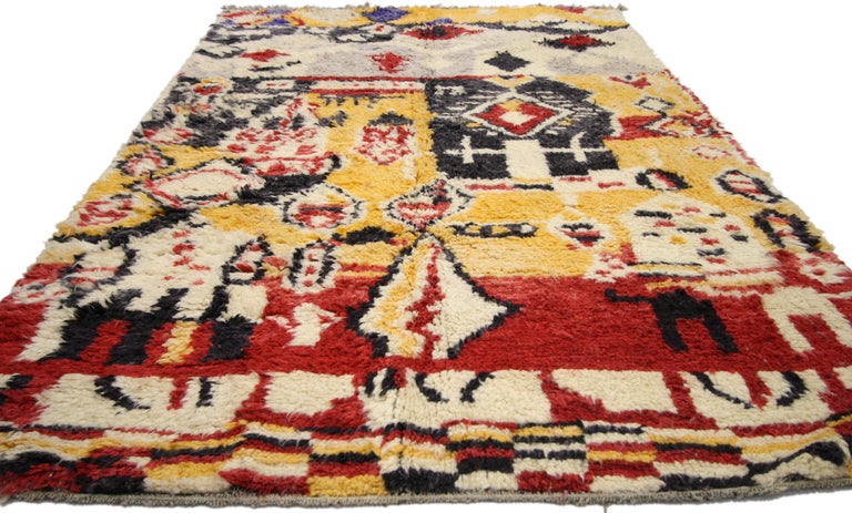 Hand-Knotted New Contemporary Berber Moroccan Rug with Expressionist Post-Modern Style For Sale