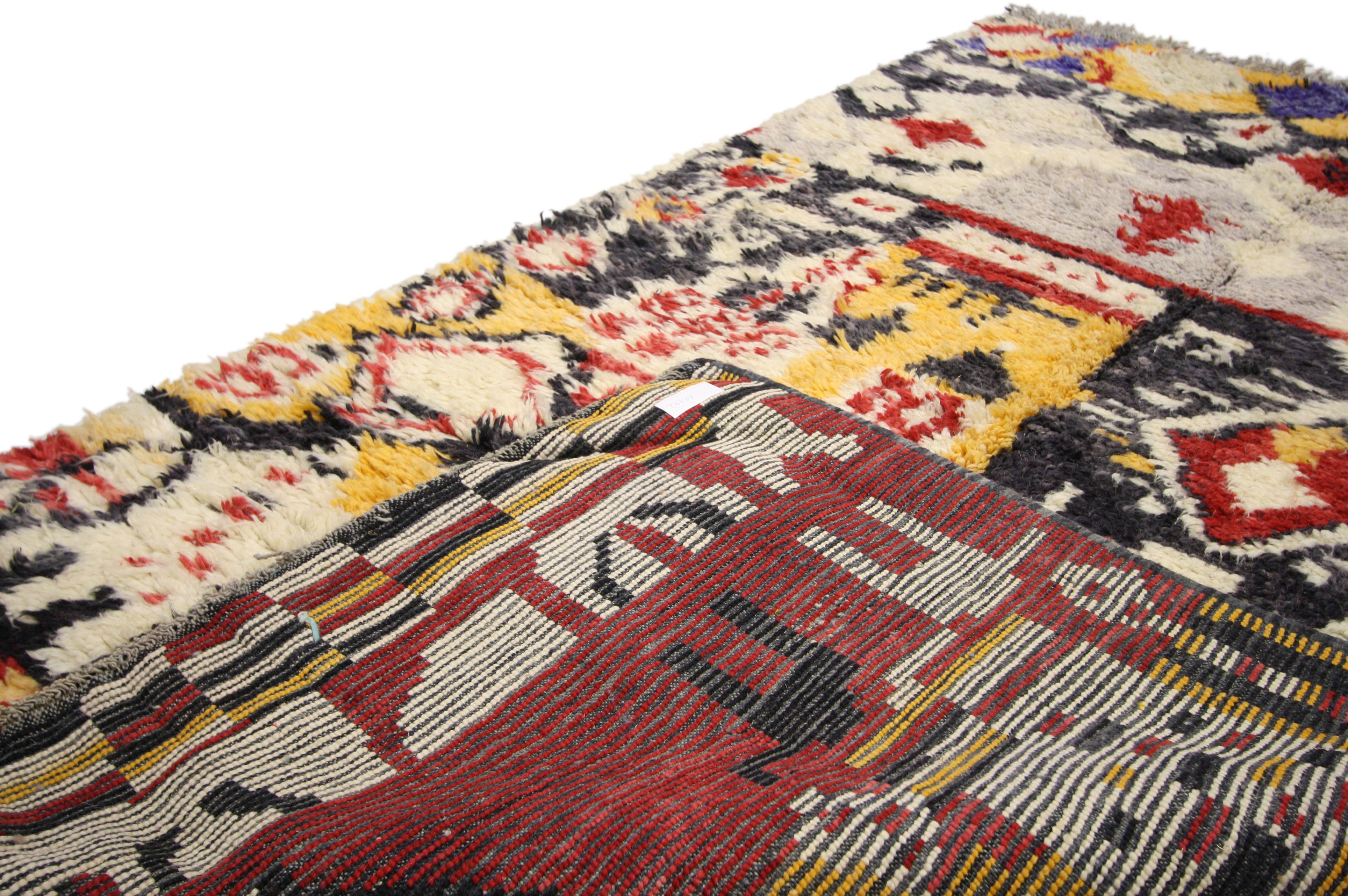 Hand-Knotted Vintage Boujad Moroccan Rug, Bohemian Chic Meets Tribal Enchantment For Sale