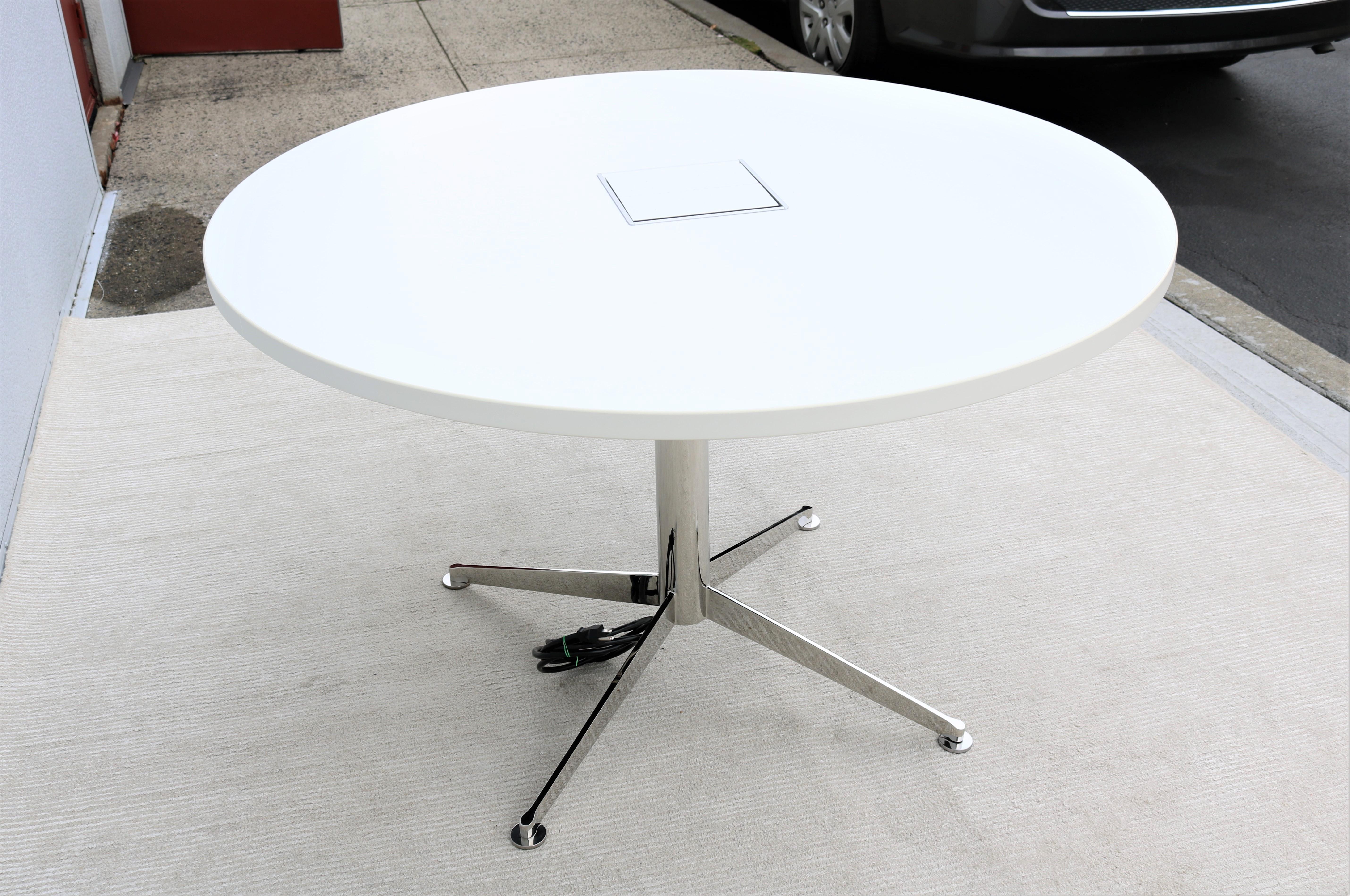 Modern Bernhardt Design Circuit Round White Laminate Top Conference Table For Sale 3