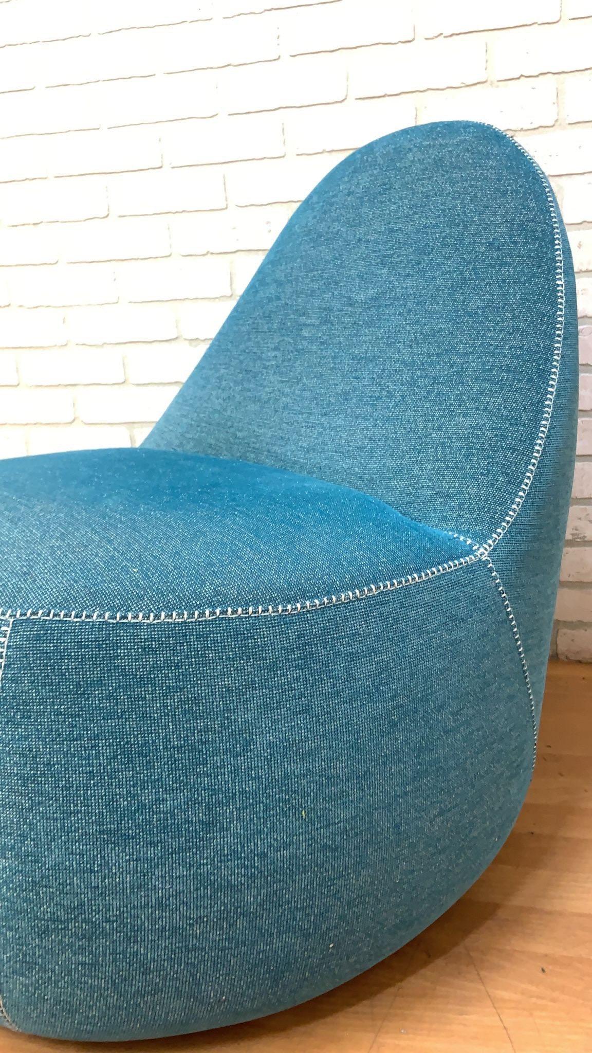 Fabric Modern Bernhardt Design Mitt Lounge Chair in Blue For Sale