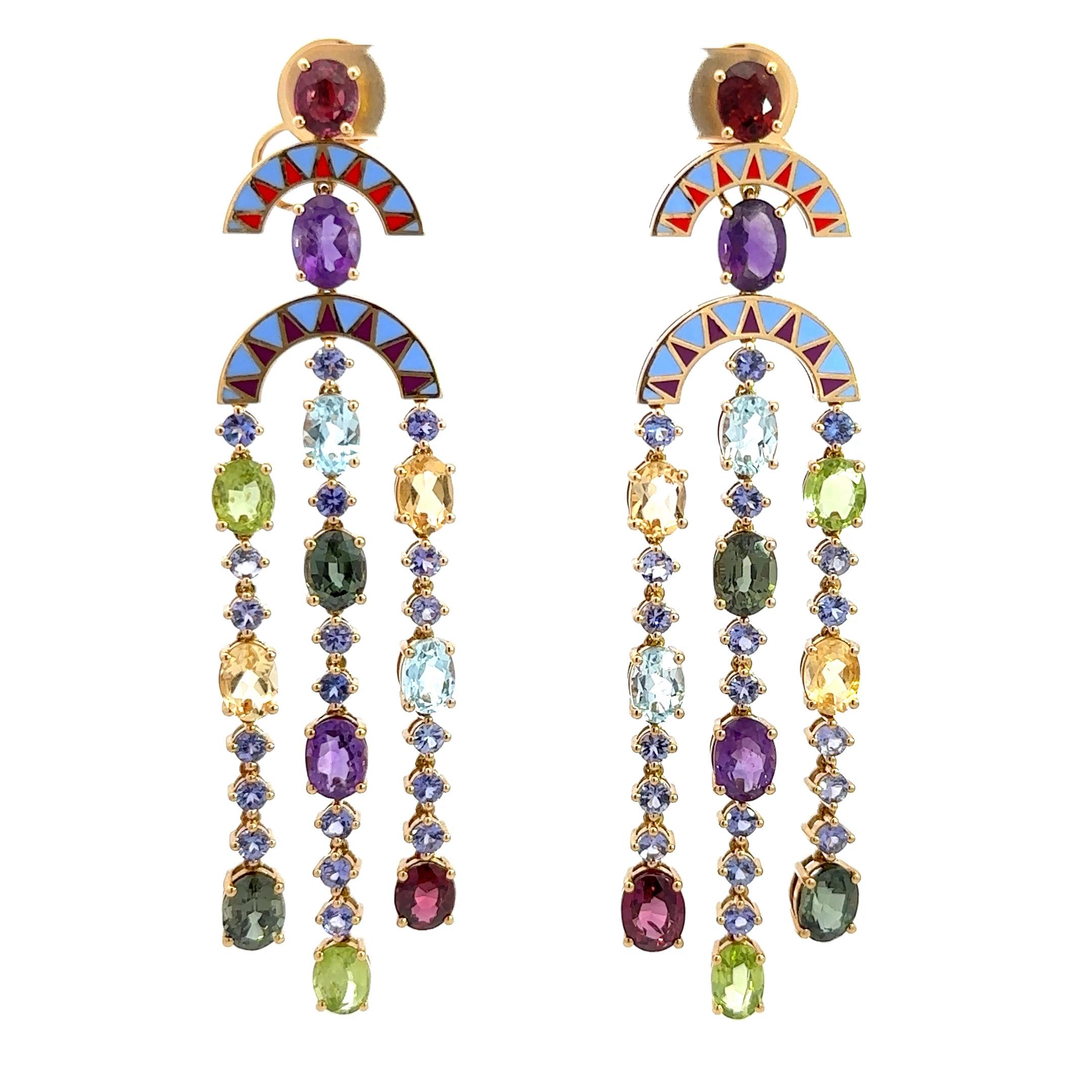 Modern Beryl Garnet Tourmaline Topaz 18K Yellow Gold Bracelet  for Her For Sale 1