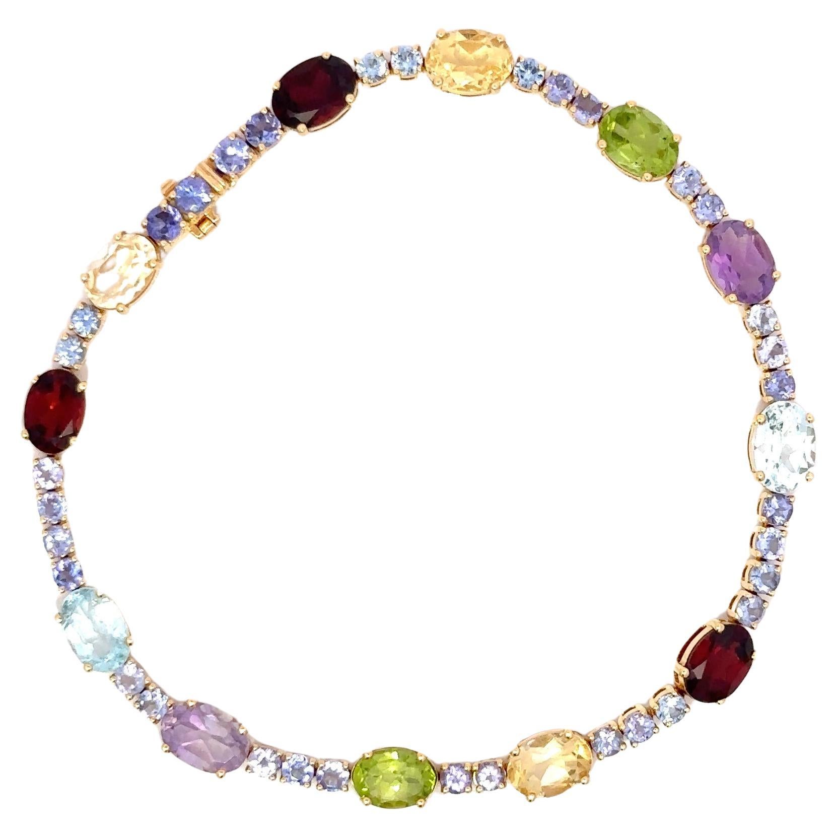 Modern Beryl Garnet Tourmaline Topaz 18K Yellow Gold Bracelet  for Her For Sale