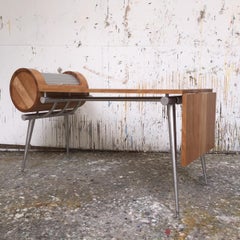 Modern Bespoke Birch and Ash Wood Roller Desk