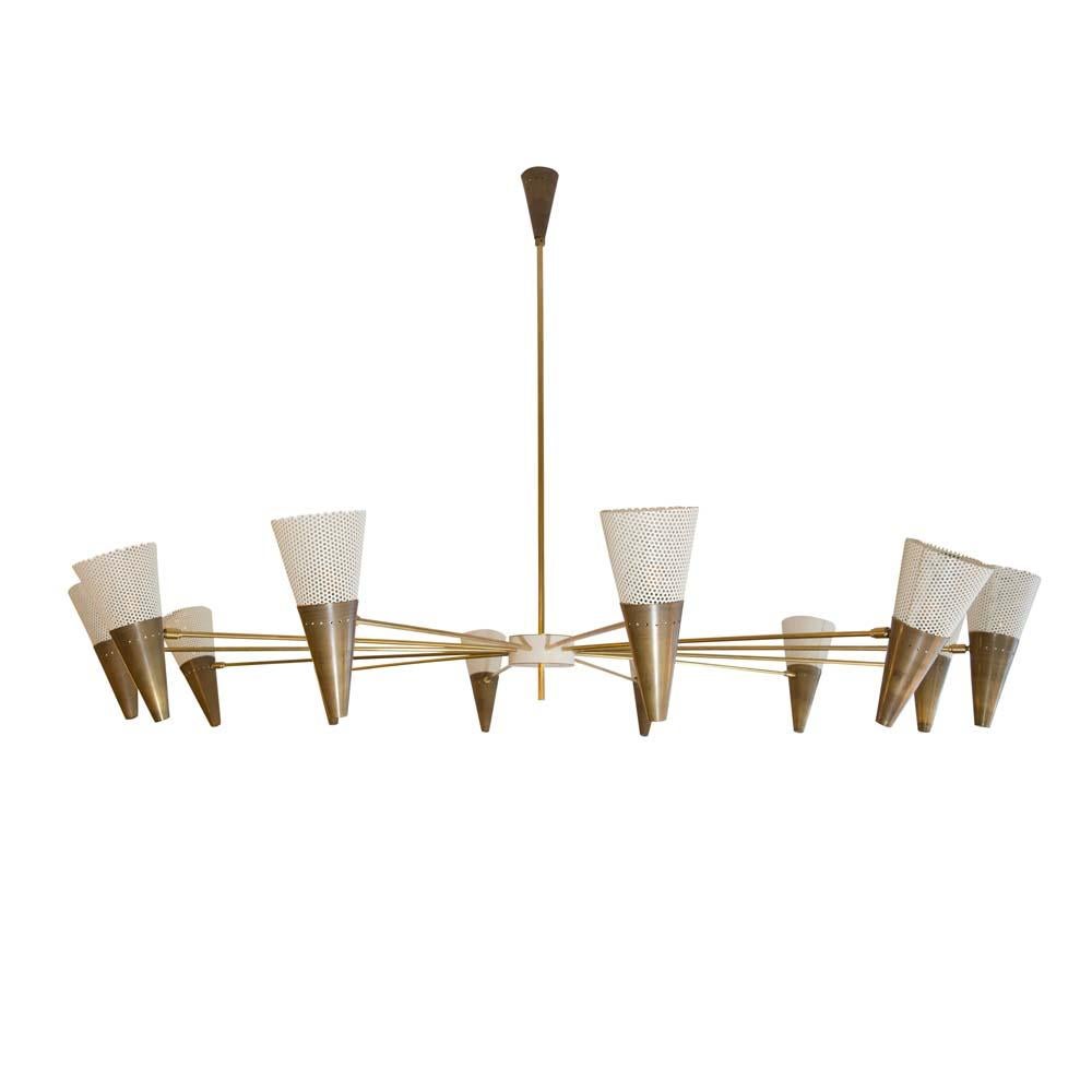 Italian Modern Bespoke Ceiling Light Brass and Ivory Color Shades by Diego Mardegan For Sale