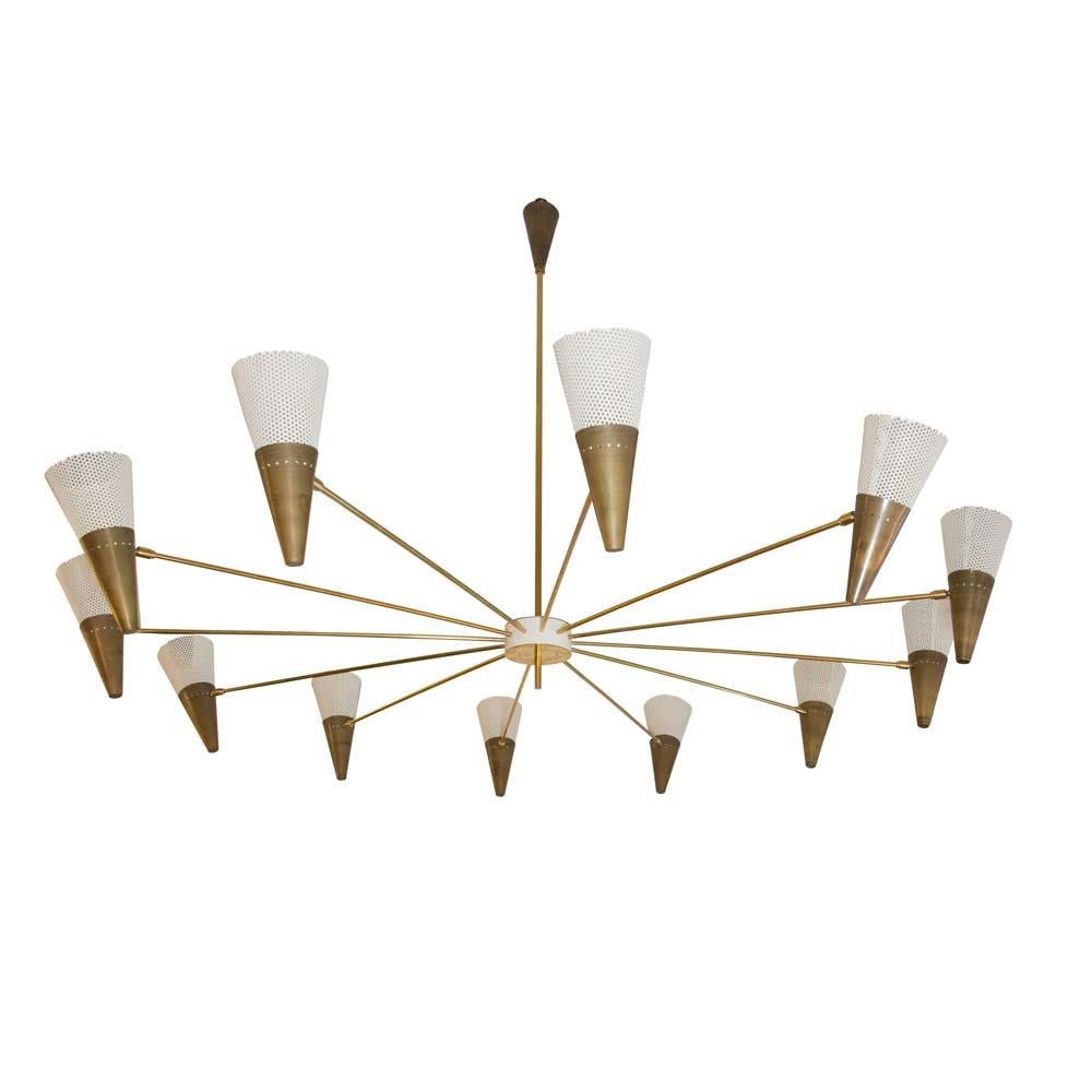 Contemporary Modern Bespoke Ceiling Light Brass and Ivory Color Shades by Diego Mardegan For Sale