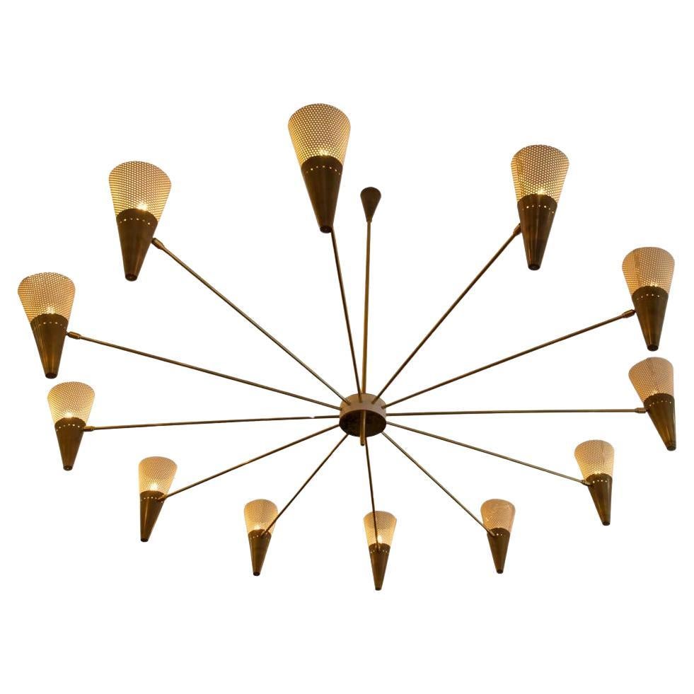 Modern Bespoke Ceiling Light Brass and Ivory Color Shades by Diego Mardegan For Sale