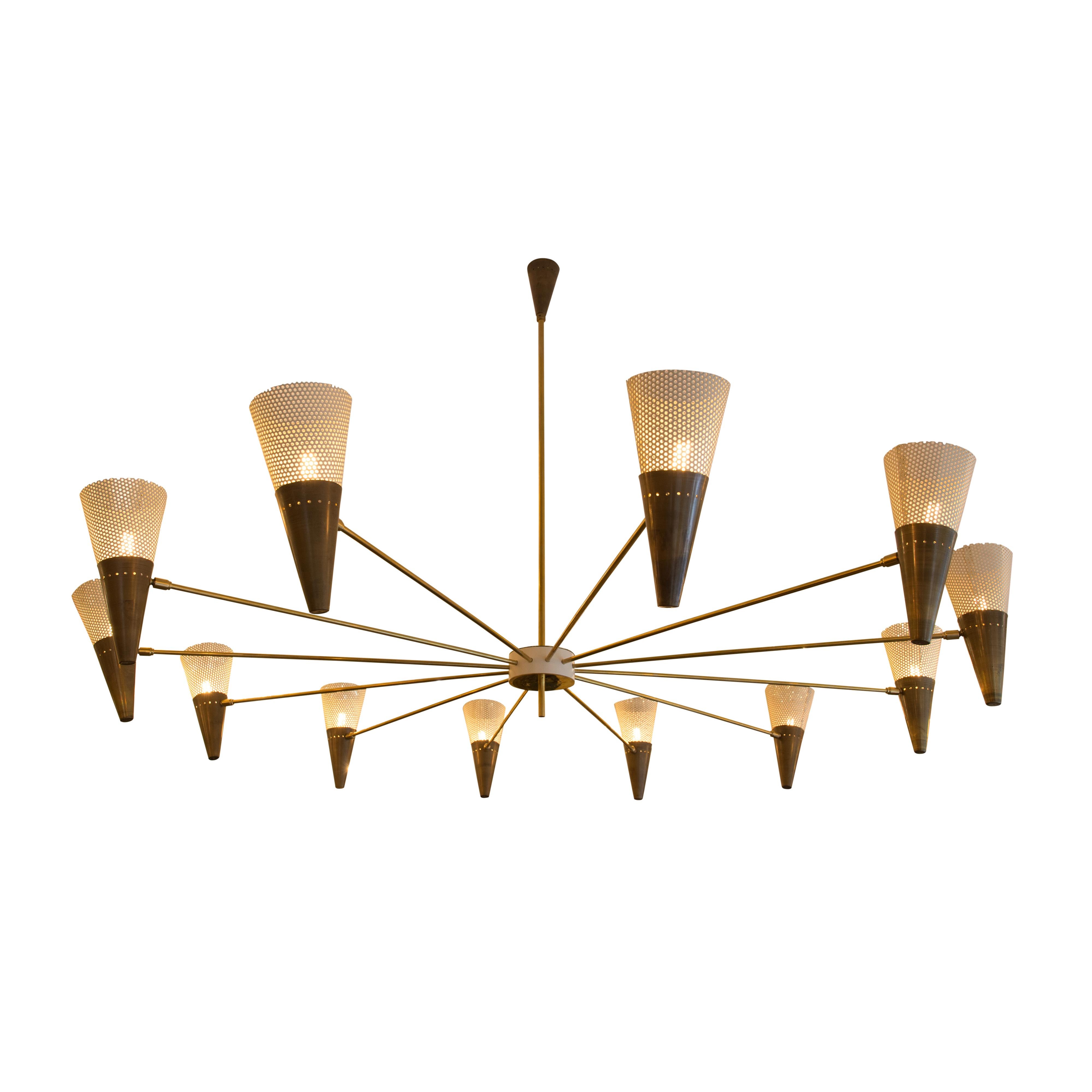Italian Modern Bespoke Ceiling Light Brass and Ivory Color Shades by Diego Mardegan