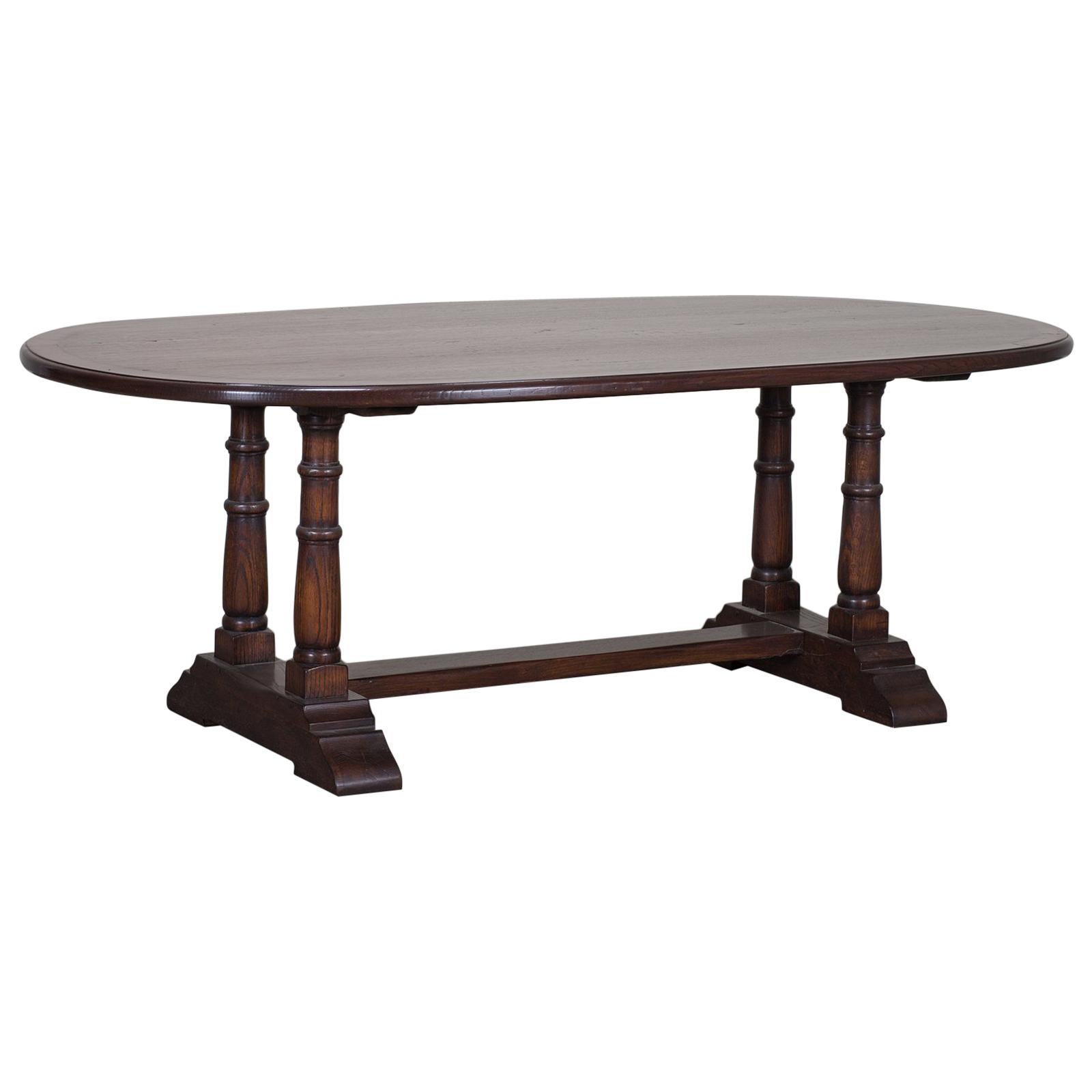 Modern Bespoke English Oval Oak Trestle Dining Table Crossbanded with Yewwood For Sale