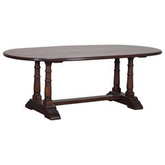 Modern Bespoke English Oval Oak Trestle Dining Table Crossbanded with Yewwood