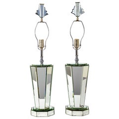 Modern Beveled Mirror and Chrome Lamps with Deco Finials