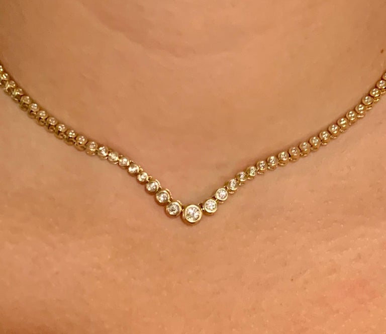 Modern Bezel Set Diamond 14 Kart Yellow Gold Tennis Long Necklace at