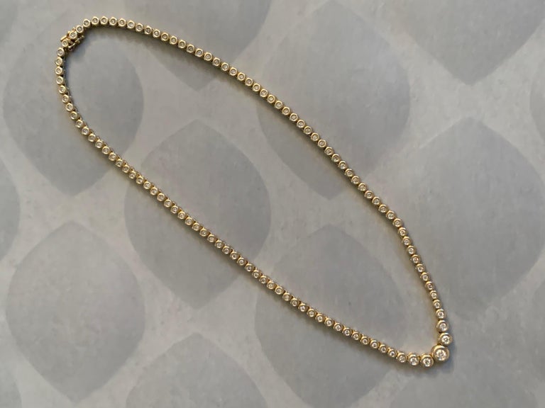 Modern Bezel Set Diamond 14 Kart Yellow Gold Tennis Long Necklace at