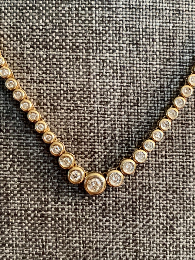 Modern Bezel Set Diamond 14 Kart Yellow Gold Tennis Long Necklace at 1stDibs