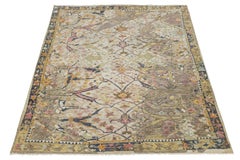 Modern Bidjar Style Hand-Knotted Wool Area Rug – Abstract Floral Lattice in Sand