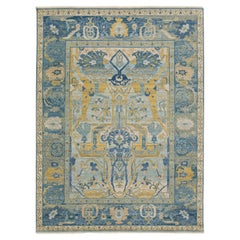 Modern Bidjar Style Hand-Knotted Wool Area Rug – Sky Blue & Saffron