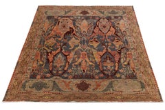 Modern Bidjar Style Hand-Knotted Wool Rug –Botanical Motifs In Blue & Terracotta