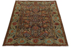 Tappeto moderno in lana annodato a mano in stile Bidjar marrone terra e turchese 10x14