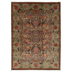 Tappeto moderno in lana annodato a mano in stile Bidjar marrone terra e turchese 10x14