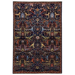Moderner handgefertigter dunkelblauer Wollteppich im Bidjar-Stil mit Allover-Motiv