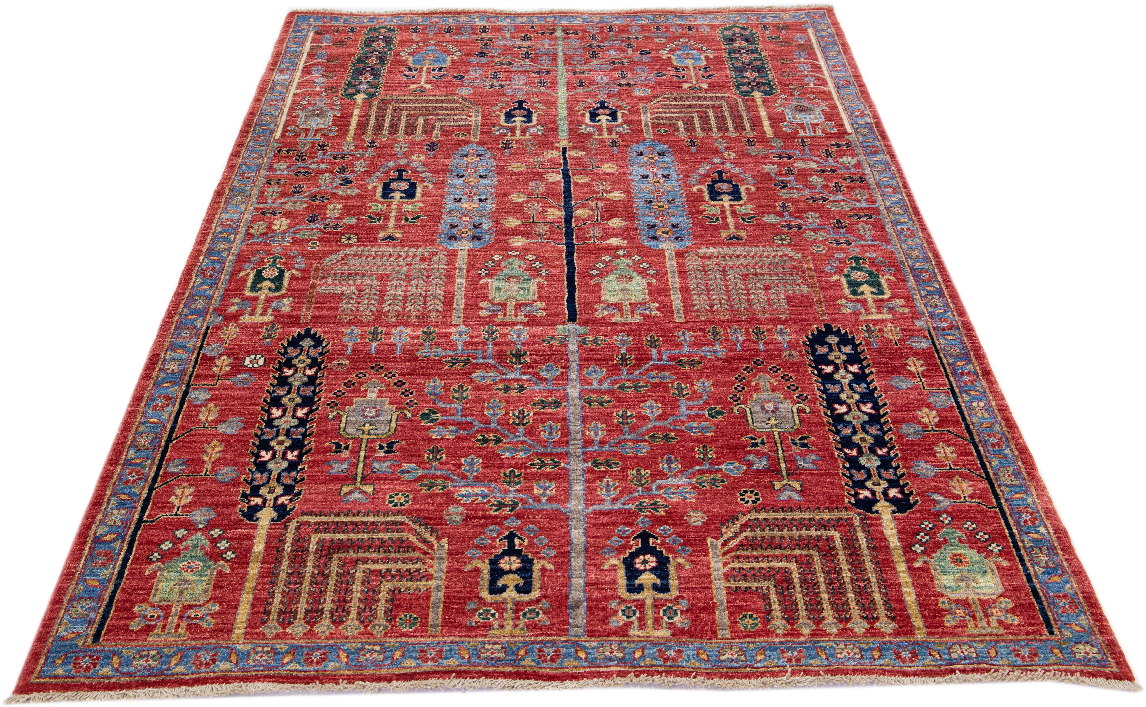 Islamic Modern Bidjar Style Red Handmade Wool Rug With Geometric Floral Motif For Sale
