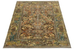 Moderner Wollteppich im Bidjar-Stil - erdiges abstraktes florales Design 10x14