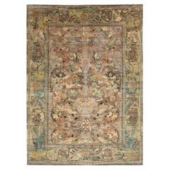 Moderner Wollteppich im Bidjar-Stil - erdiges abstraktes florales Design 10x14