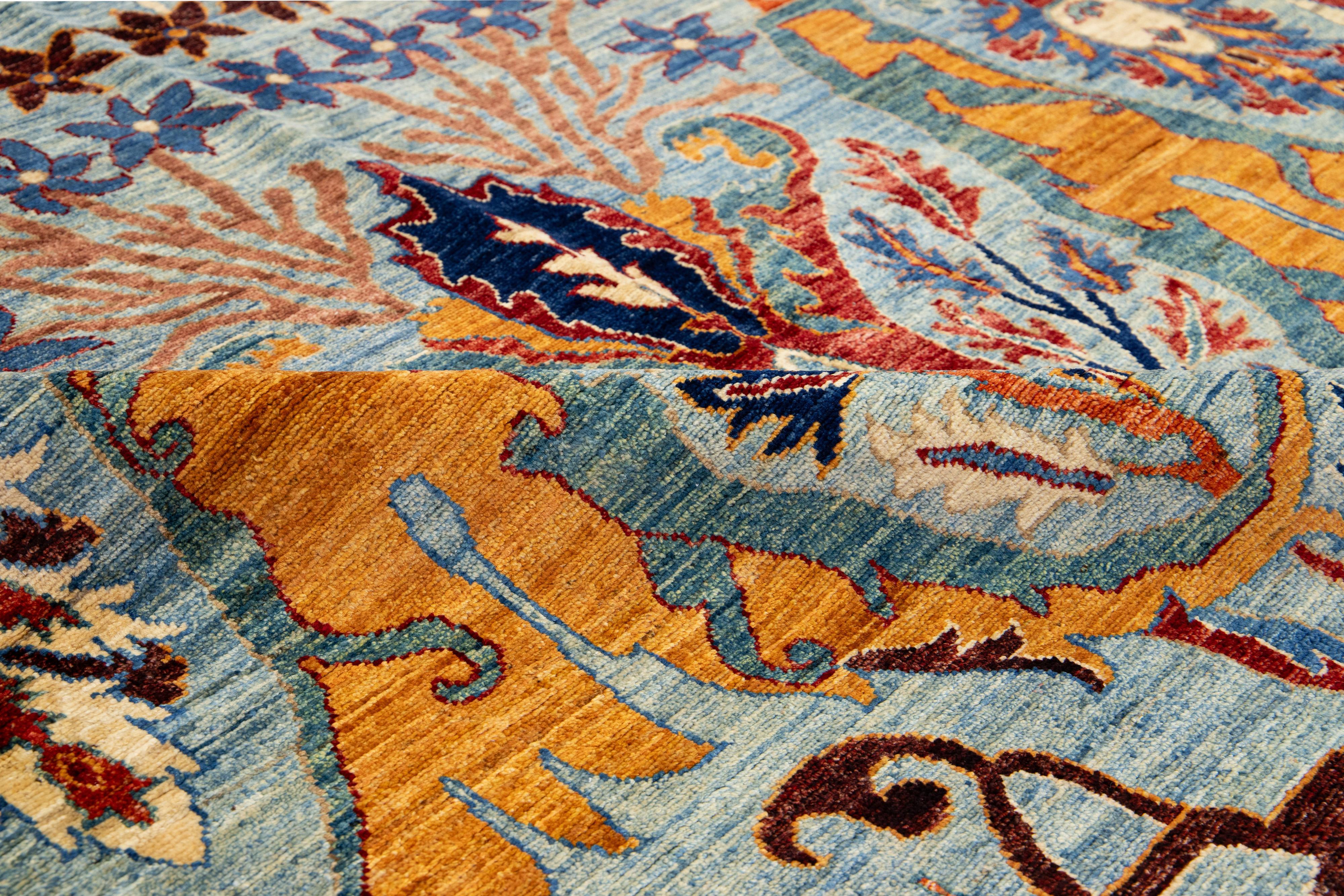 Modern Bidjar Style Wool Rug Blue Handmade with Allover Design For Sale 3