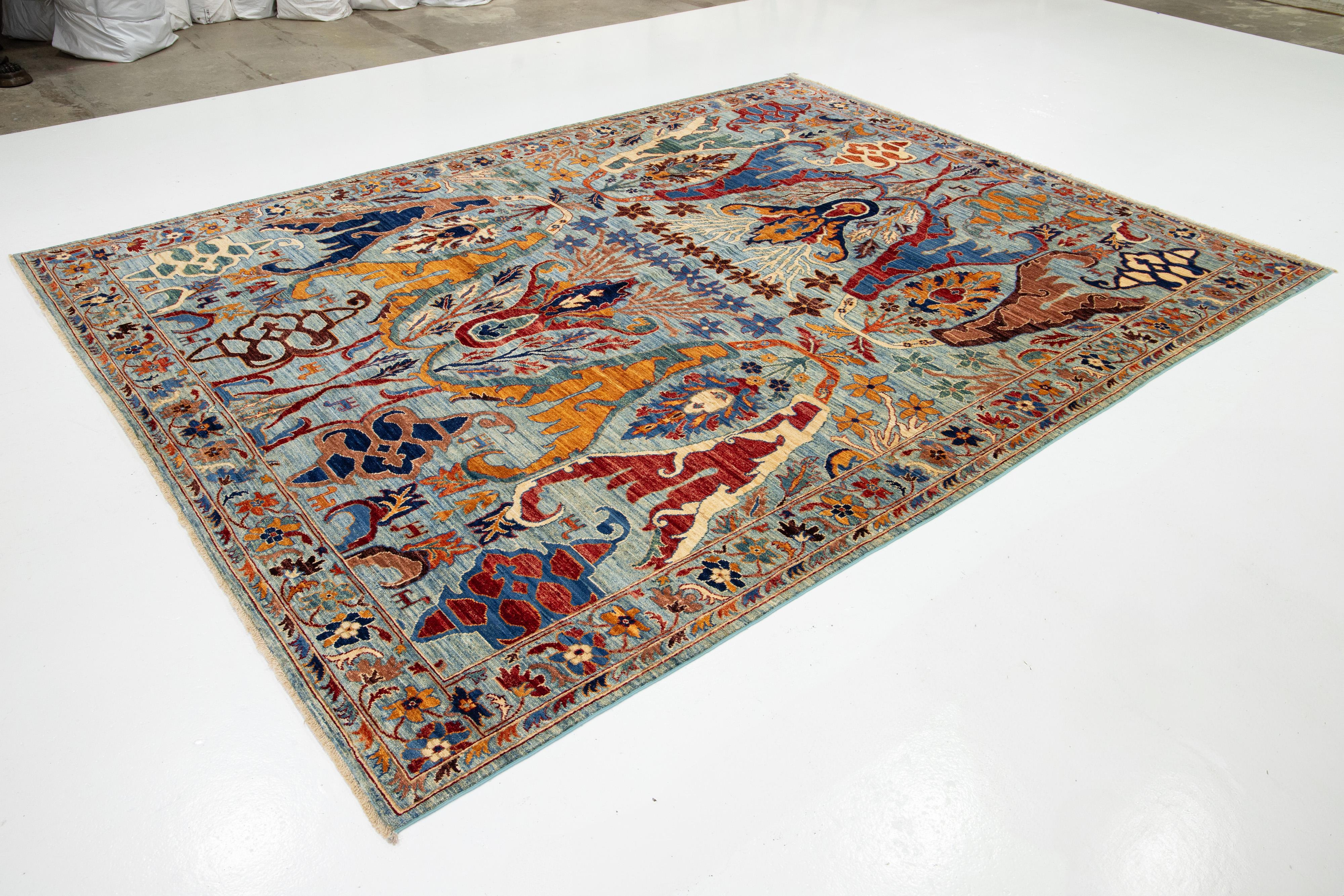 Islamic Modern Bidjar Style Wool Rug Blue Handmade with Allover Design For Sale
