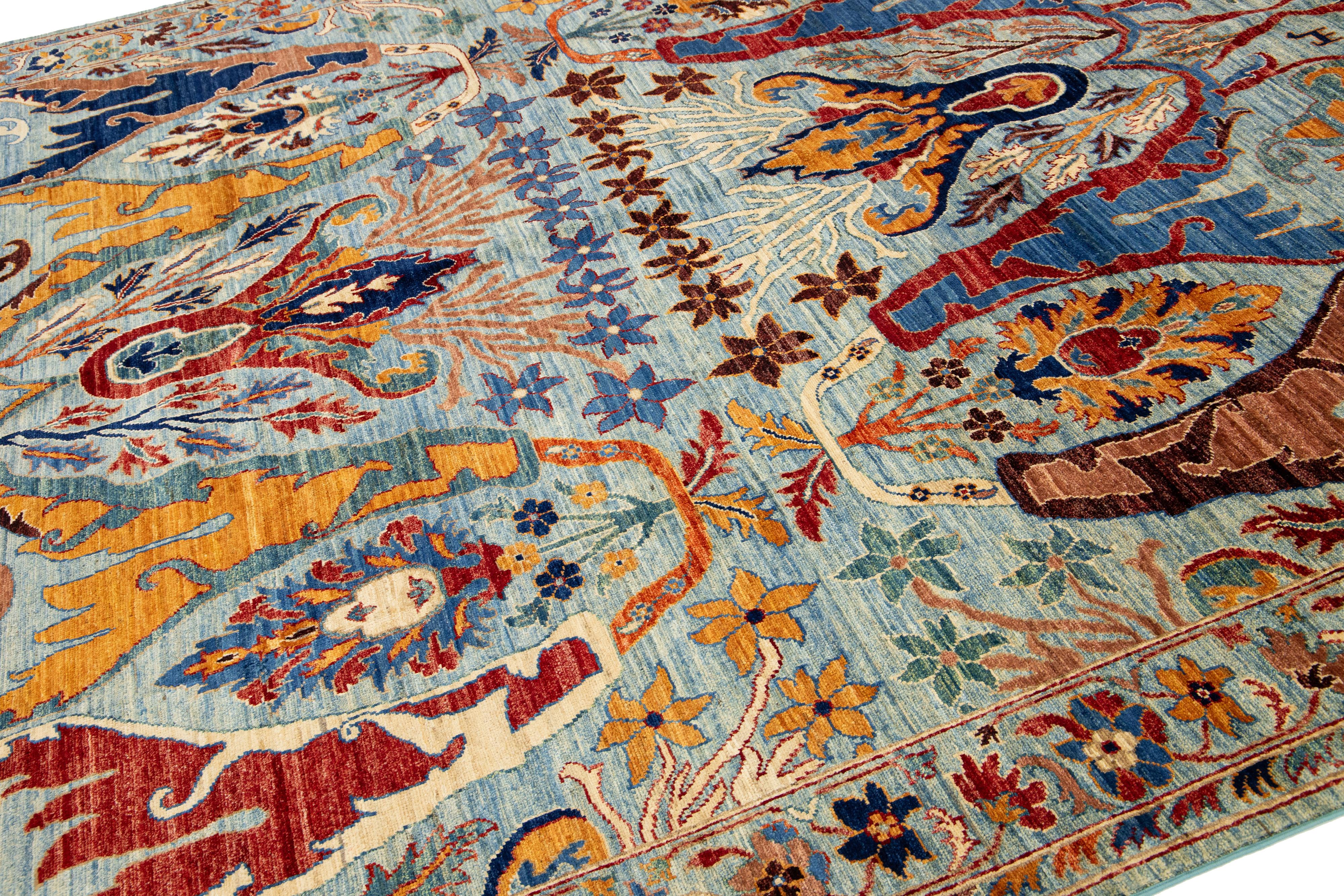 Afghan Modern Bidjar Style Wool Rug Blue Handmade with Allover Design For Sale