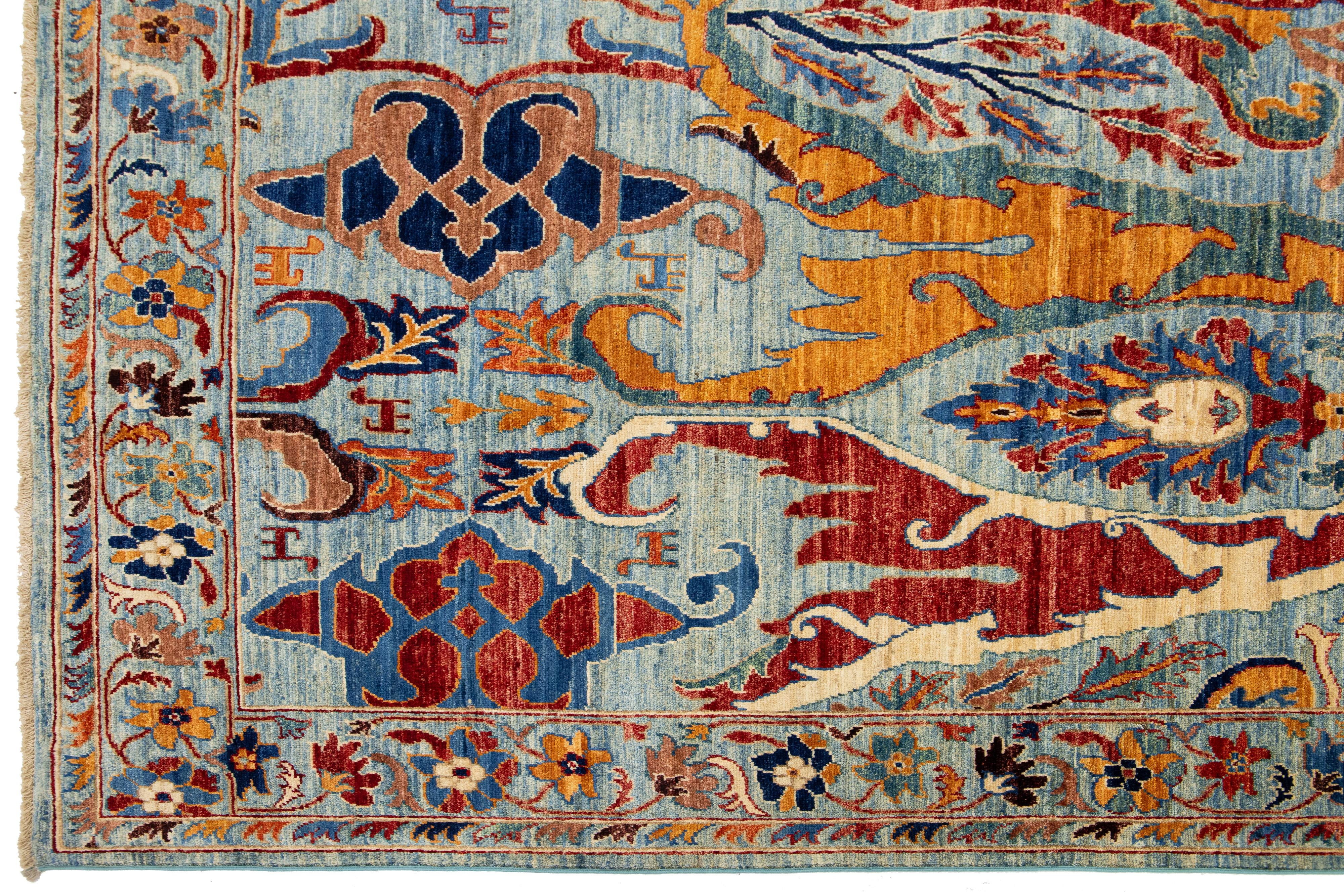 Modern Bidjar Style Wool Rug Blue Handmade with Allover Design In New Condition For Sale In Norwalk, CT