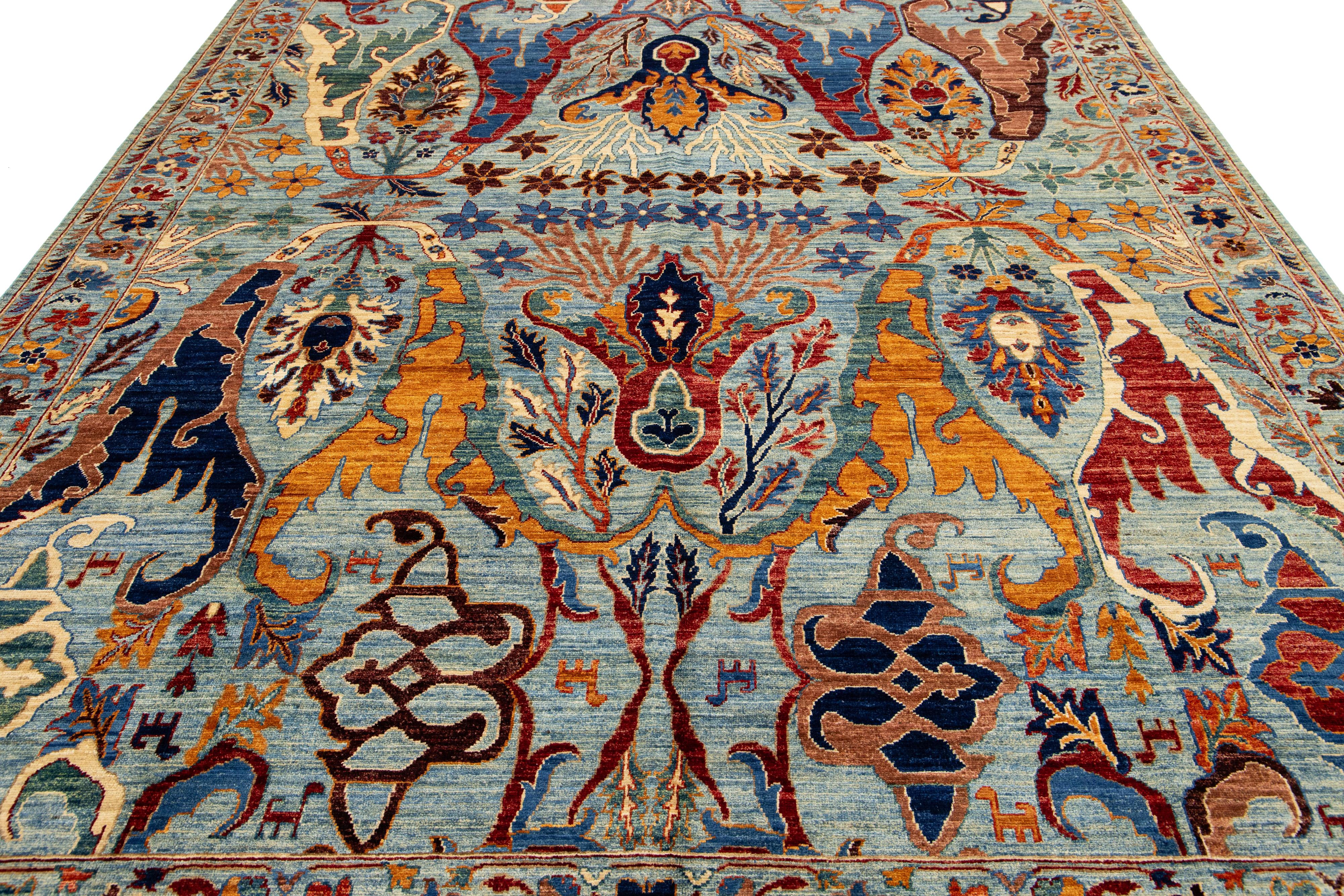 Modern Bidjar Style Wool Rug Blue Handmade with Allover Design For Sale 1