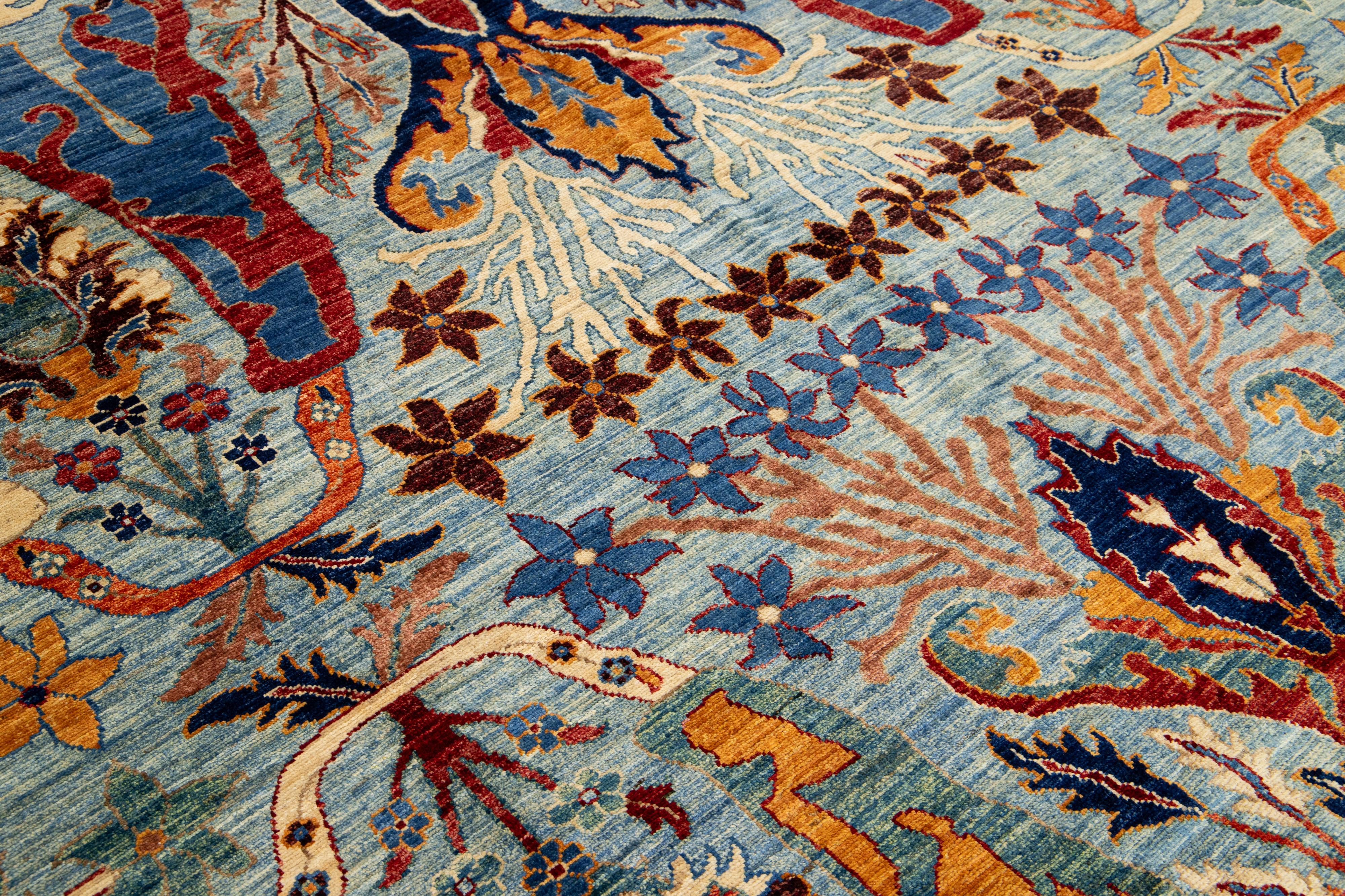 Modern Bidjar Style Wool Rug Blue Handmade with Allover Design For Sale 2