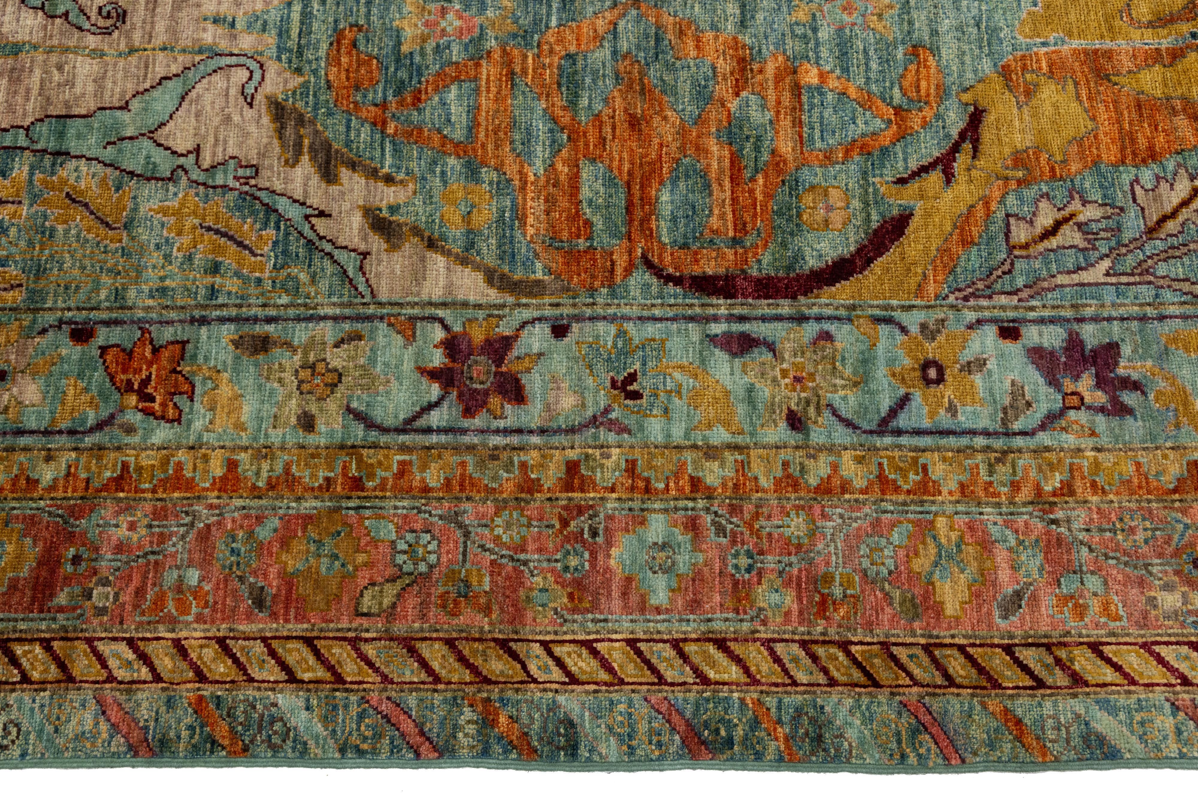 By Design Modern Rugs en laine noués à la main en bleu avec un design d'inspiration persane en vente 2