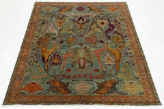 Modern Bidjar-Style Wool Rug Hand-Knotted In Blue with Persian-Inspired Design