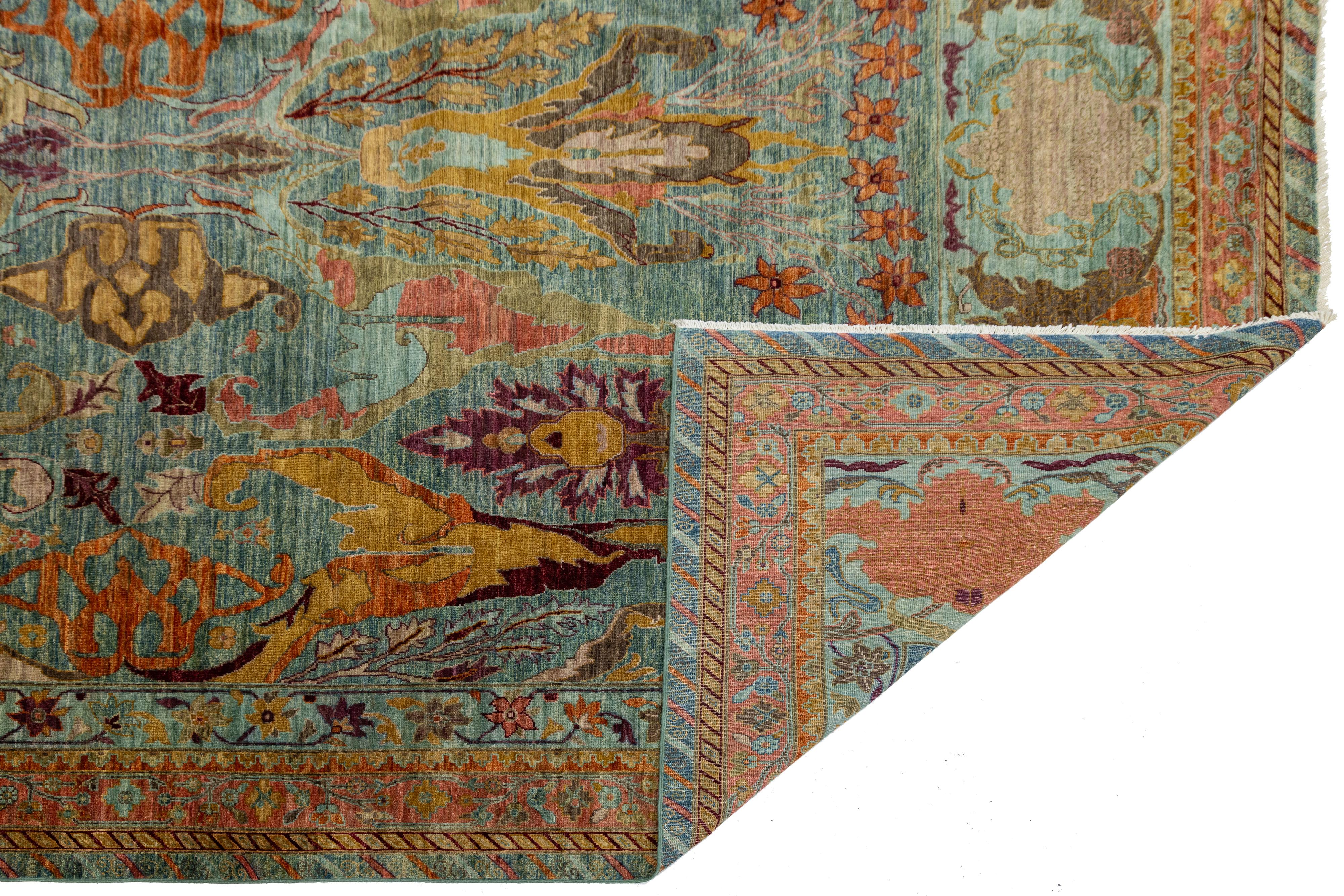 Islamique By Design Modern Rugs en laine noués à la main en bleu avec un design d'inspiration persane en vente