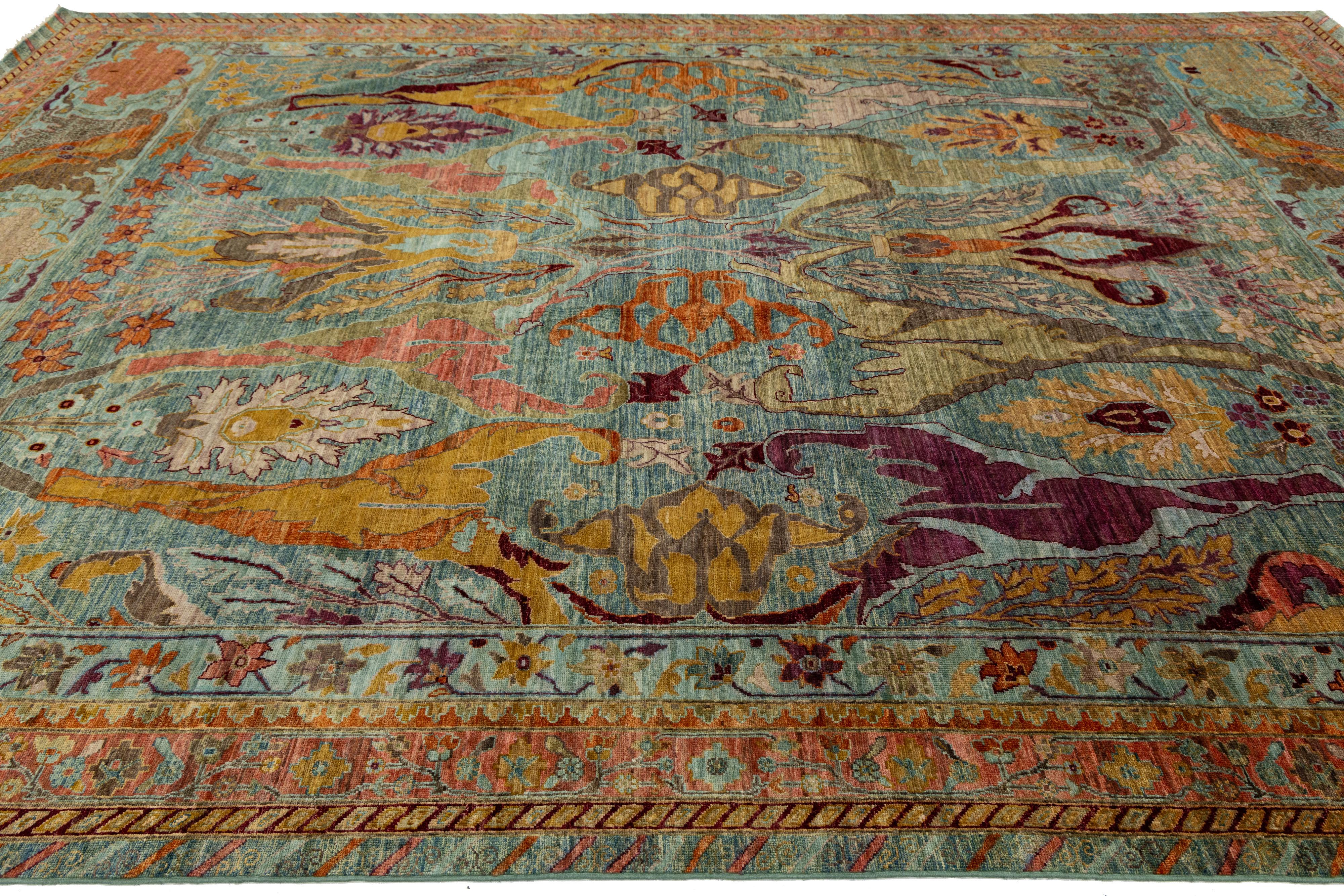 By Design Modern Rugs en laine noués à la main en bleu avec un design d'inspiration persane Neuf - En vente à Norwalk, CT