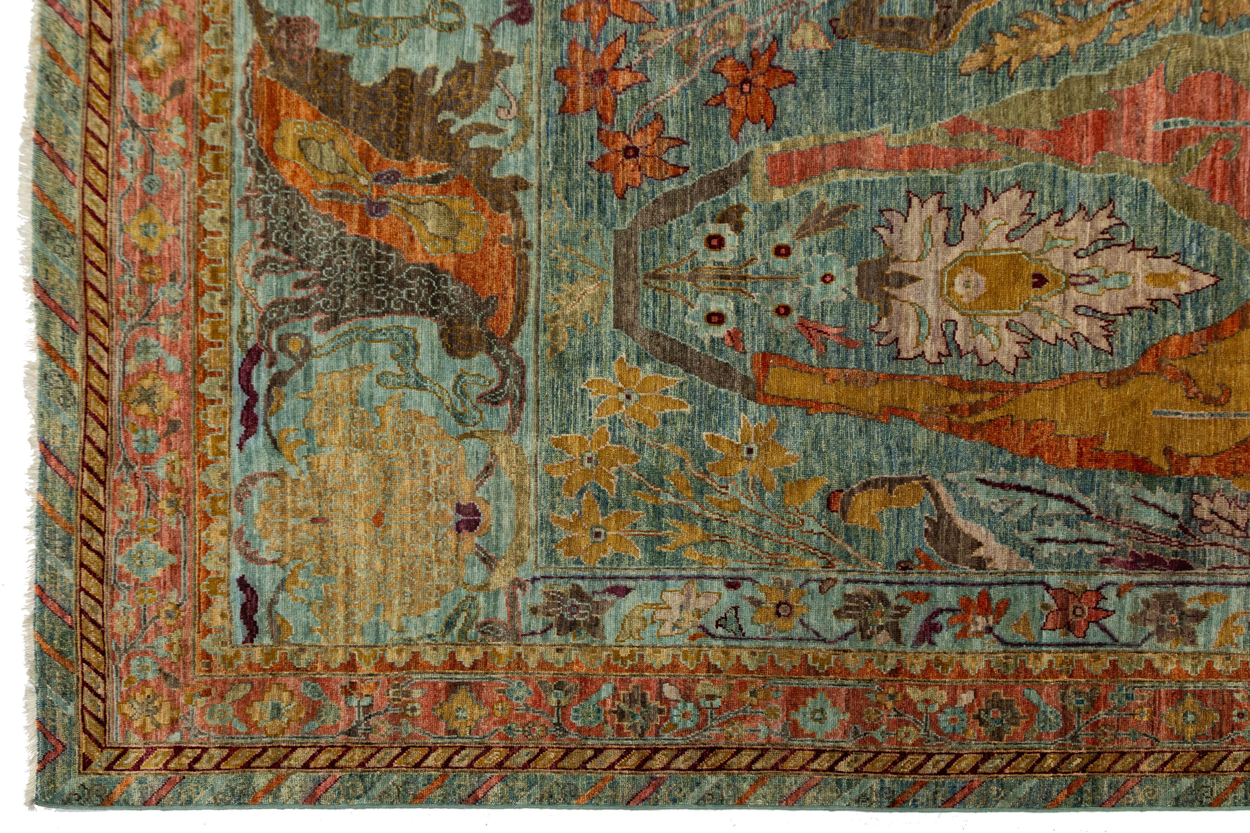 XXIe siècle et contemporain By Design Modern Rugs en laine noués à la main en bleu avec un design d'inspiration persane en vente