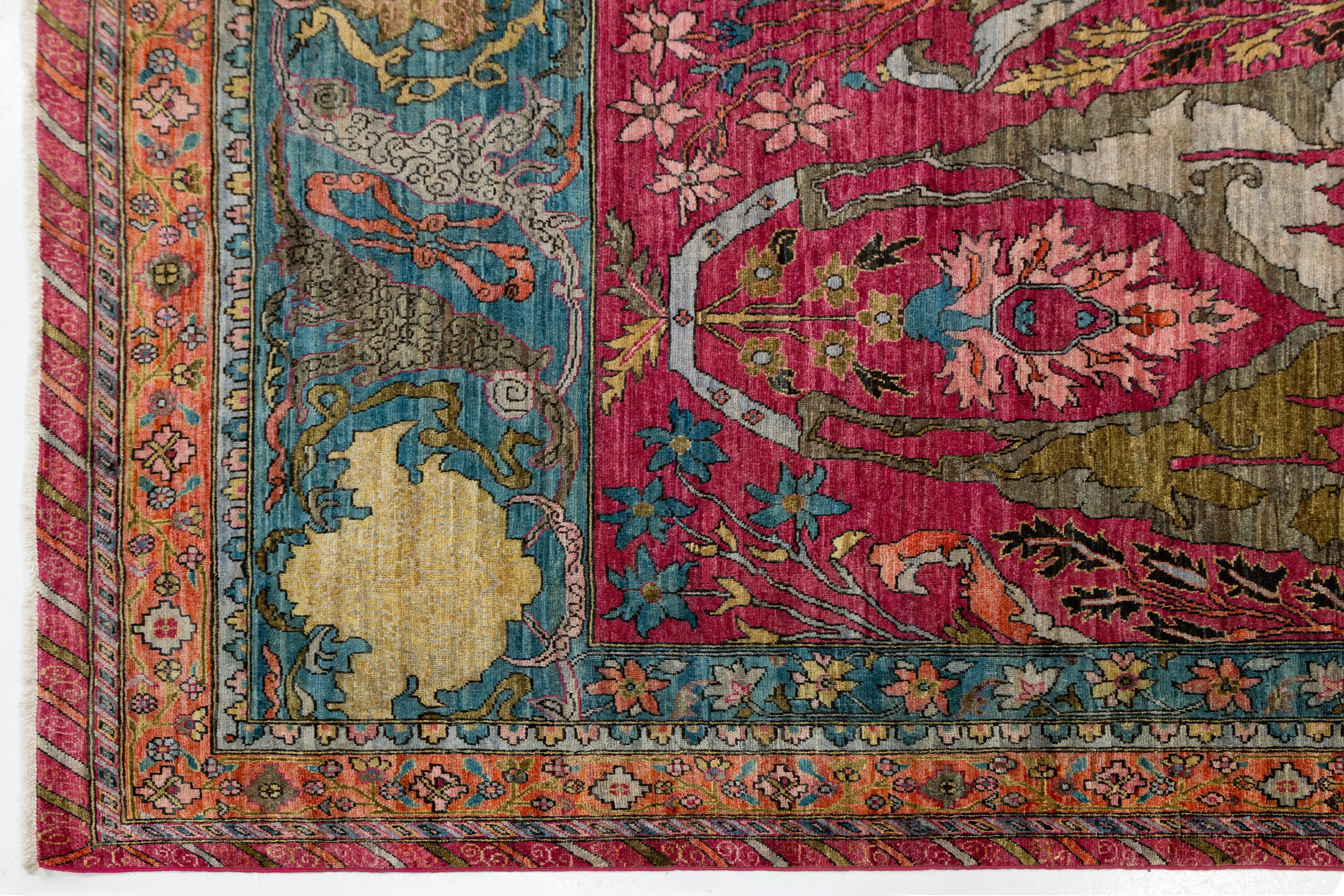 Moderner Wollteppich im Bidjar-Stil, handgeknüpft in Rosa mit persisch inspiriertem Design (21. Jahrhundert und zeitgenössisch) im Angebot