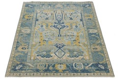 Modern Bidjar Style Wool Rug Transitional Floral Design in Blue, Gold & Sage
