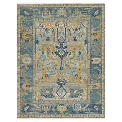 Modern Bidjar Style Wool Rug Transitional Floral Design in Blue, Gold & Sage