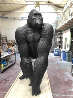 Modern Big Gorilla by Marcantonio, Black Painted Fiberglass Resin