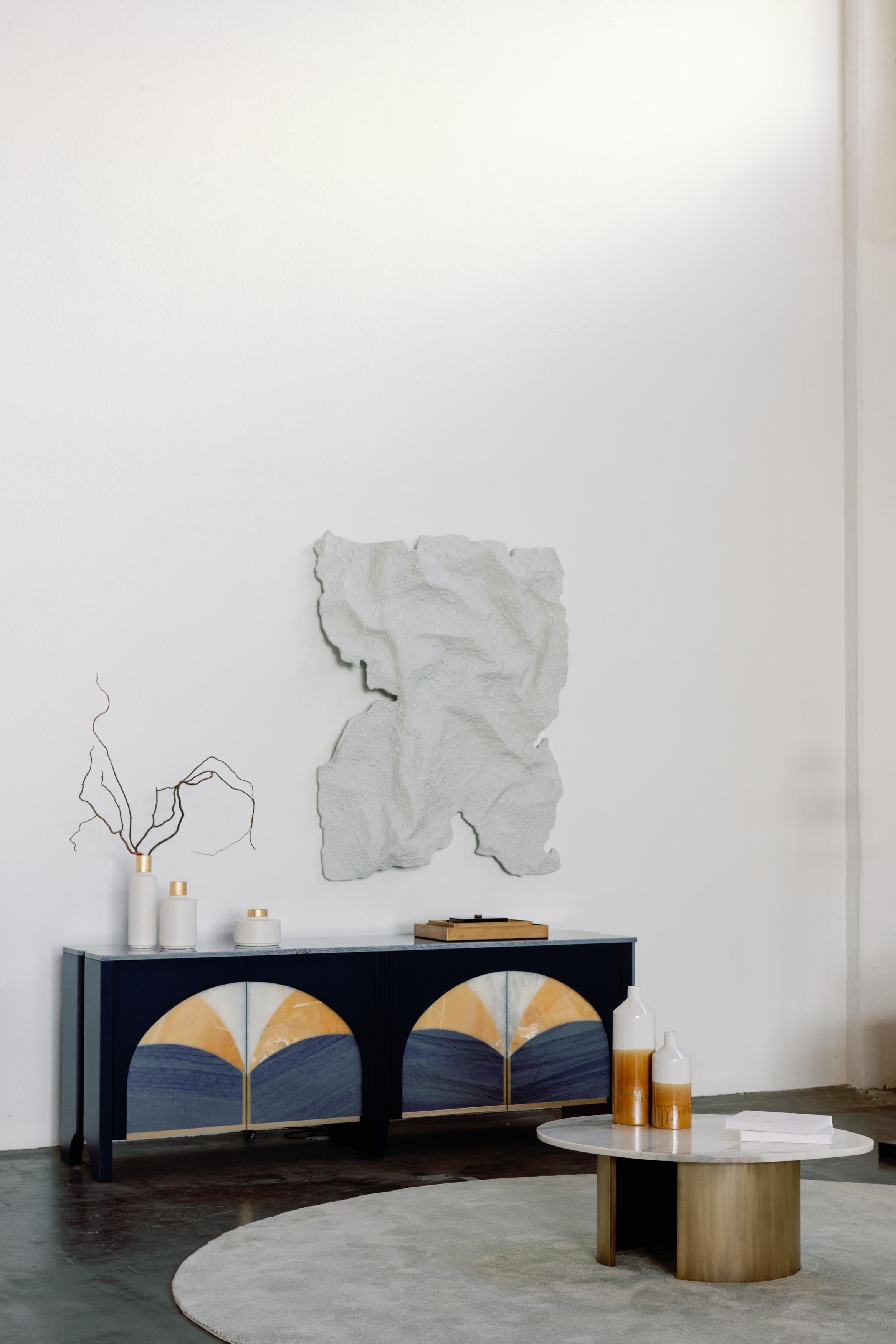 Brushed Modern Biloba Marble Sideboard, Cocktail Cabinet, Handmade Portugal Greenapple For Sale