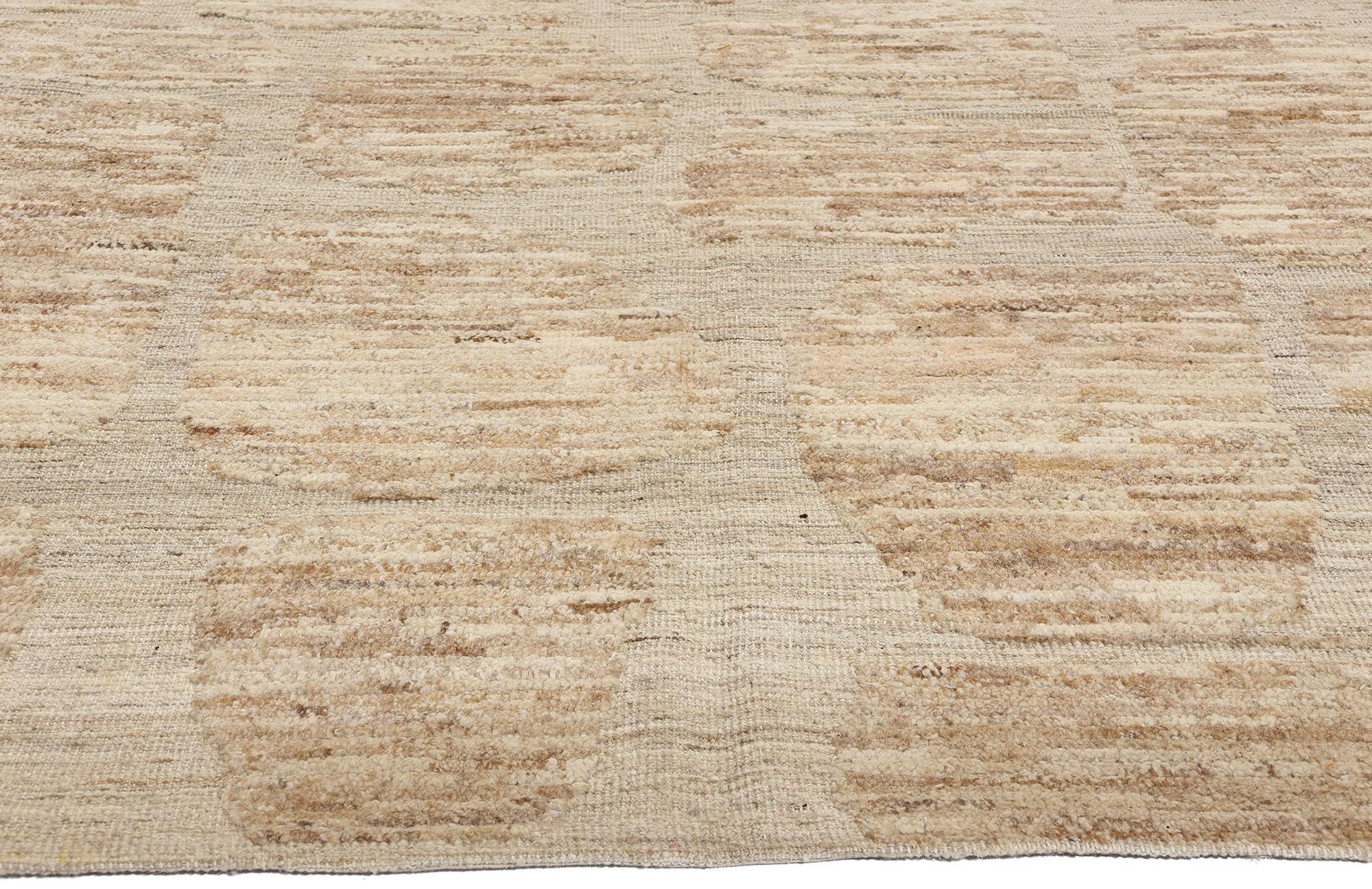 81054 Organic Modern Moroccan High-Low Rug, 07'11 x 12'11. Presenting our meticulously crafted hand-knotted wool Moroccan area rug, a seamless fusion of Biophilic Japandi and Wabi-Sabi design philosophies, expertly fashioned to infuse your home with