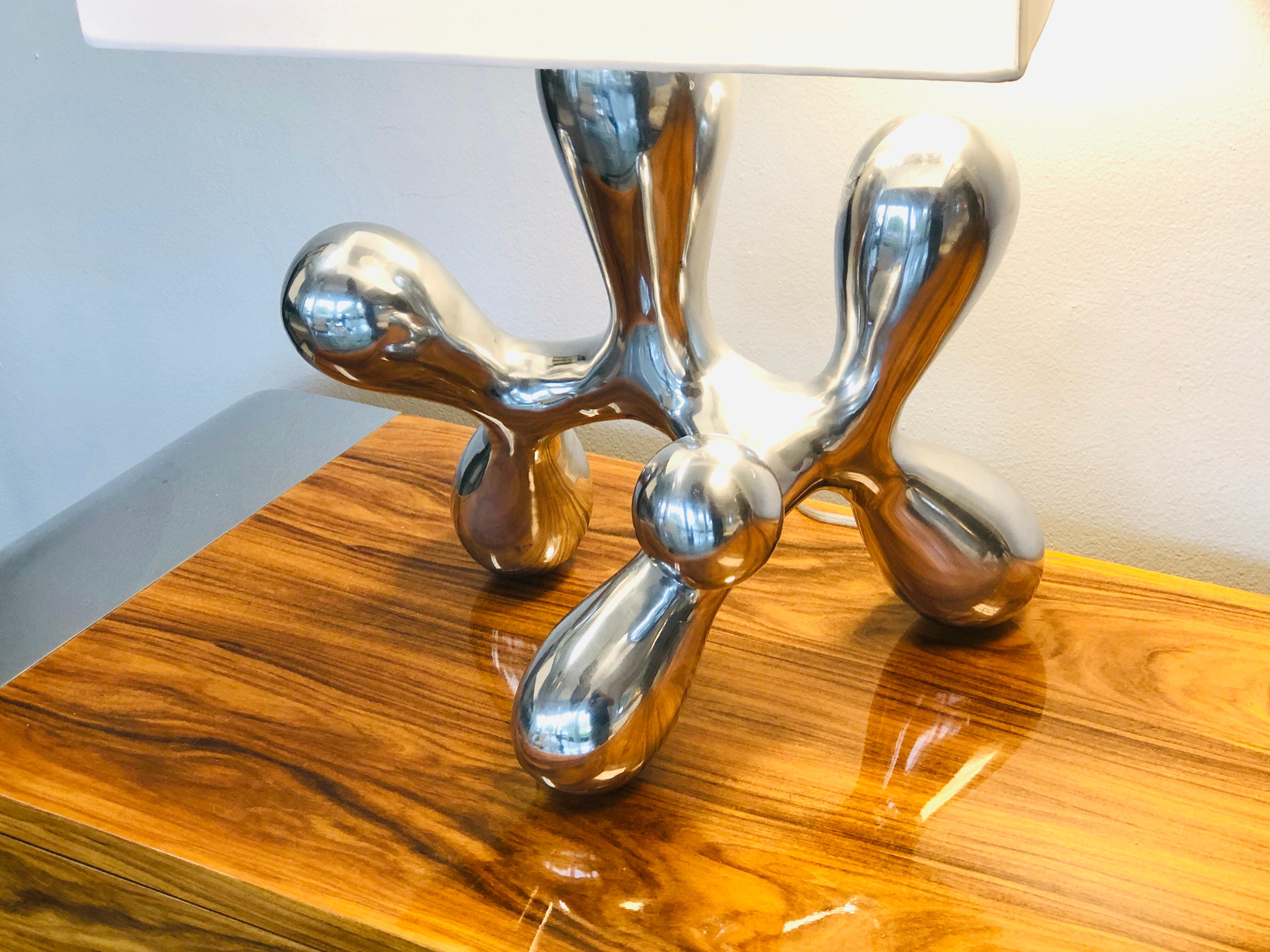 Modern Biomorphic Polished Metal Sculptural Table Lamp 5