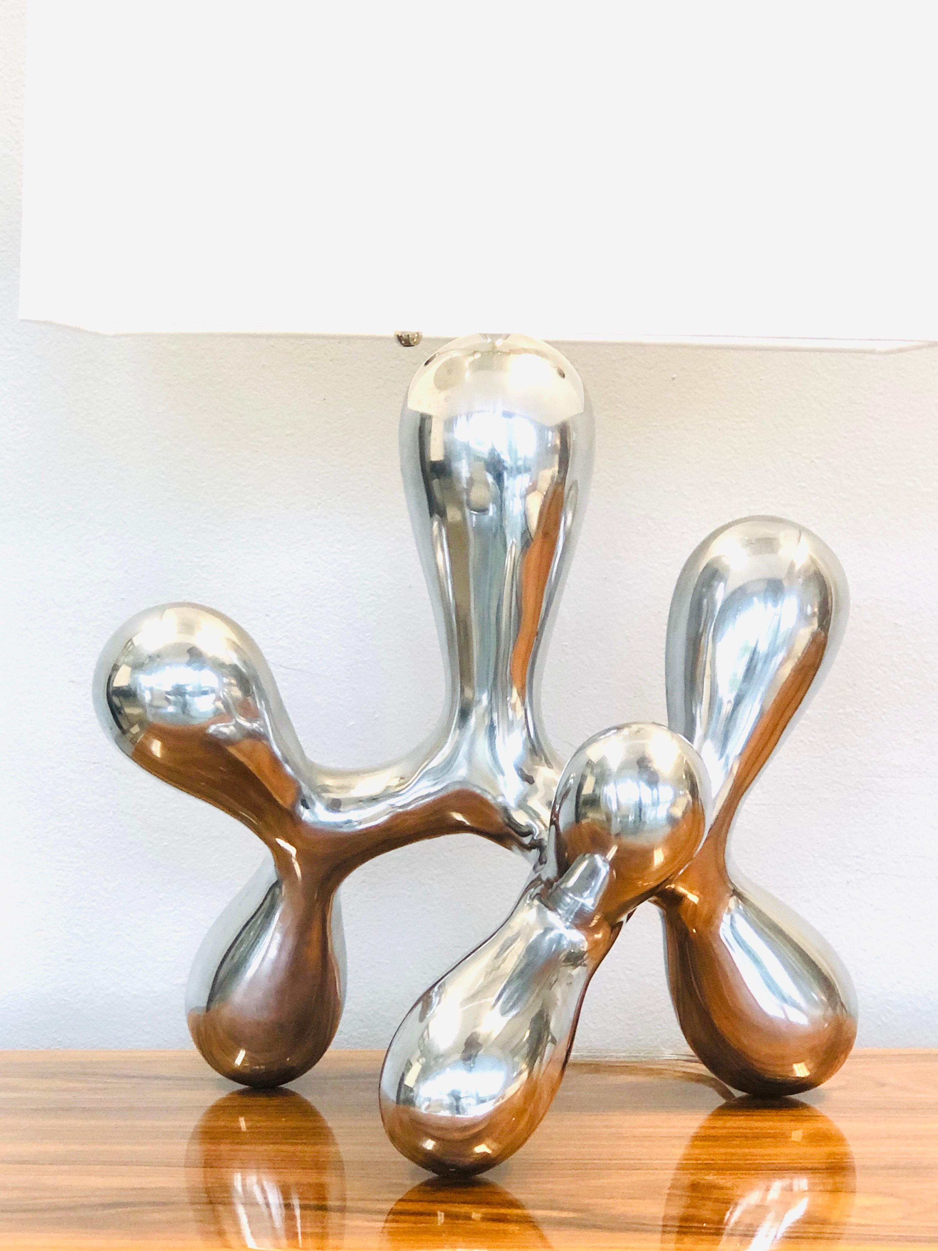 American Modern Biomorphic Polished Metal Sculptural Table Lamp