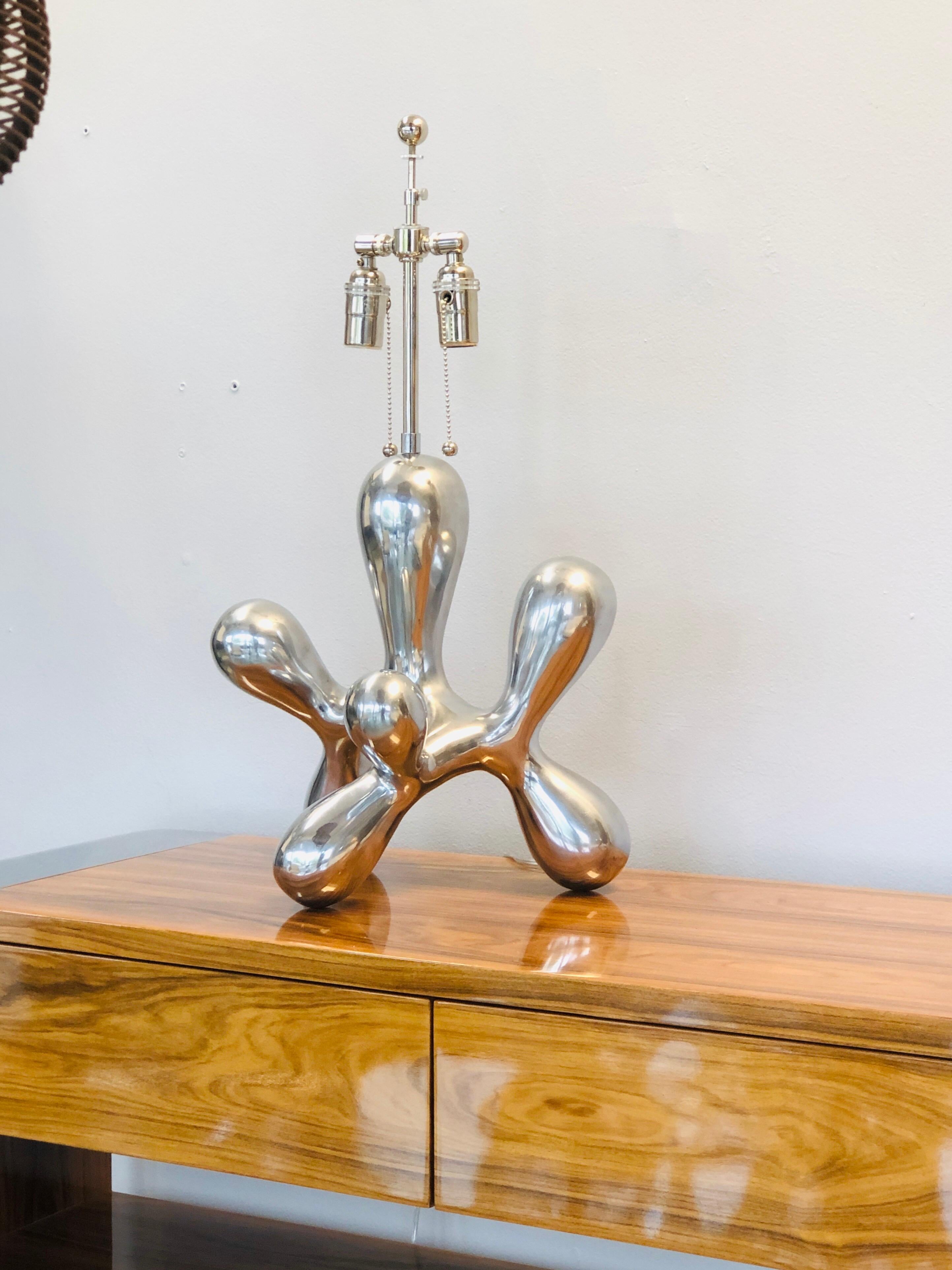 Modern Biomorphic Polished Metal Sculptural Table Lamp 1