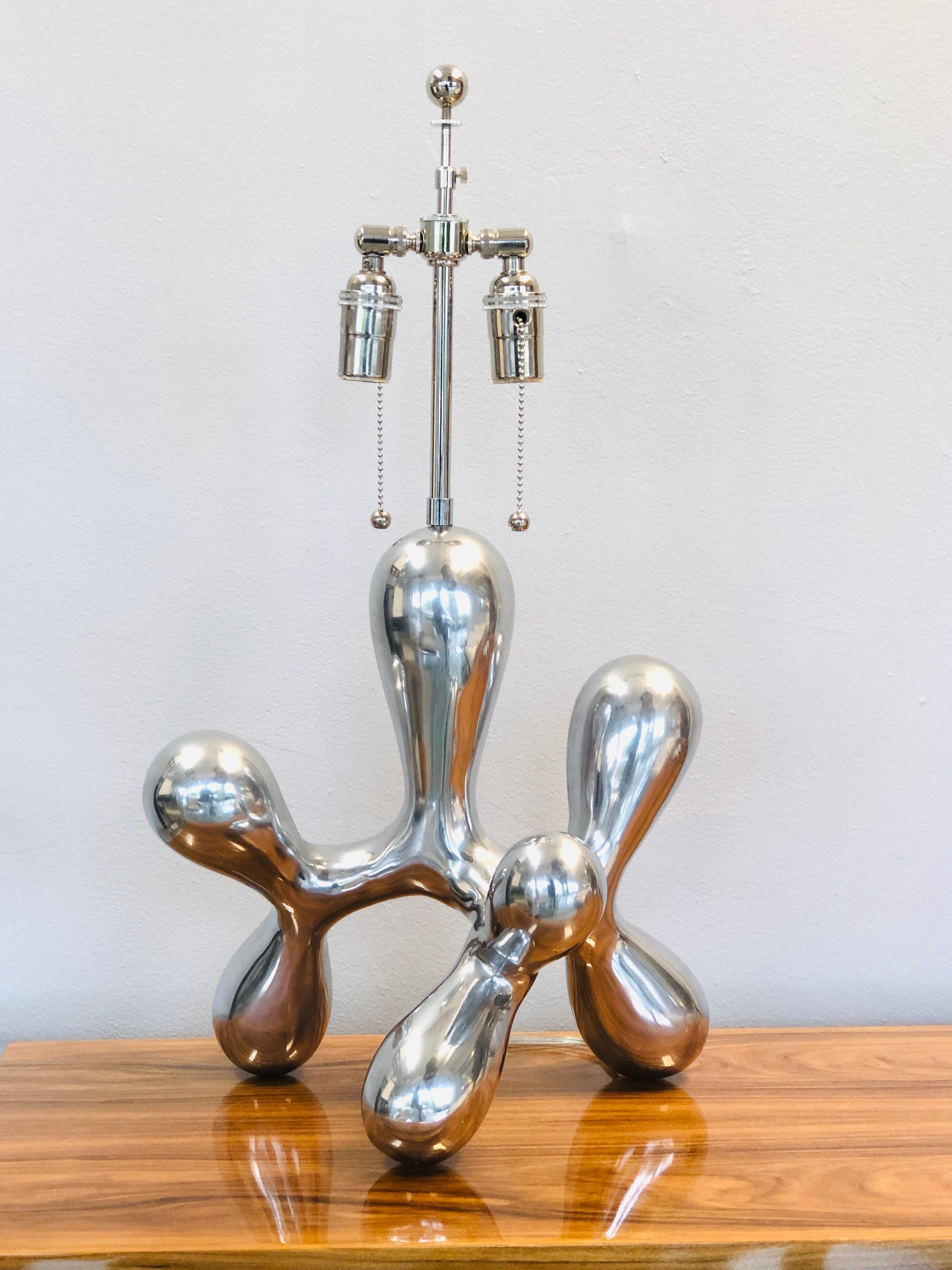 Modern Biomorphic Polished Metal Sculptural Table Lamp 2