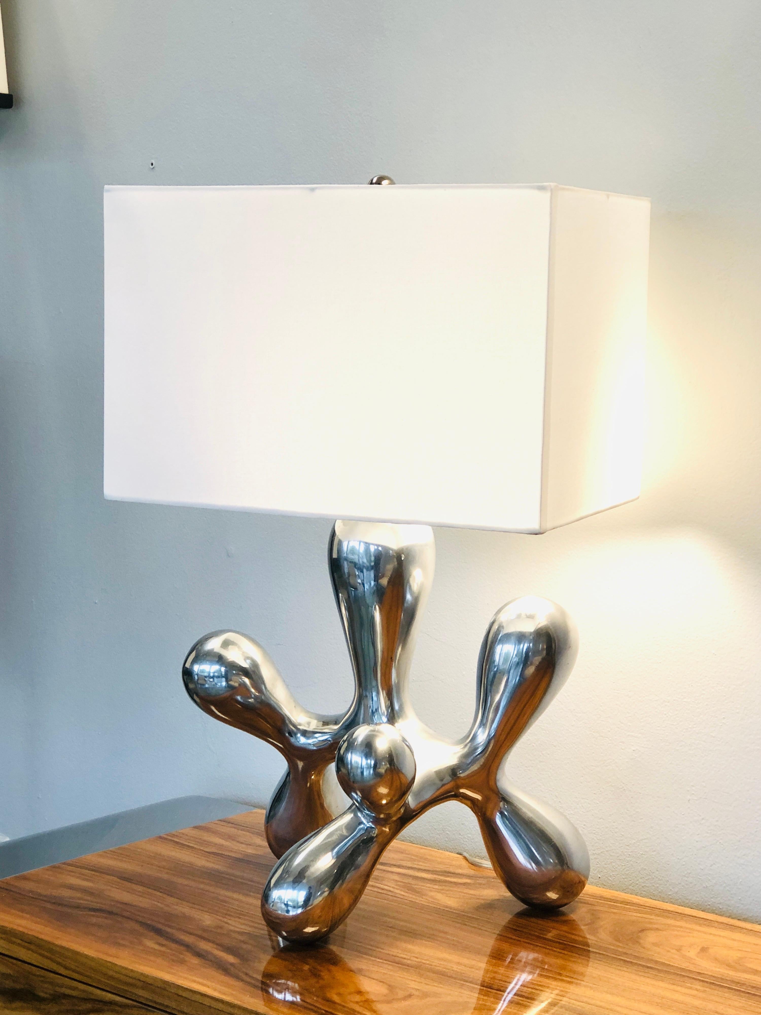 Modern Biomorphic Polished Metal Sculptural Table Lamp 3